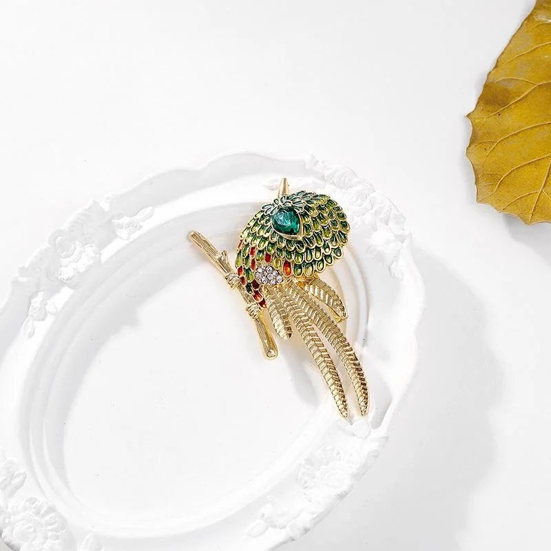 Cute Enamel Bird Brooch With Rhinestone Eye, Gold Alloy Lapel Pin Corsage For Cardigan Dress Gift