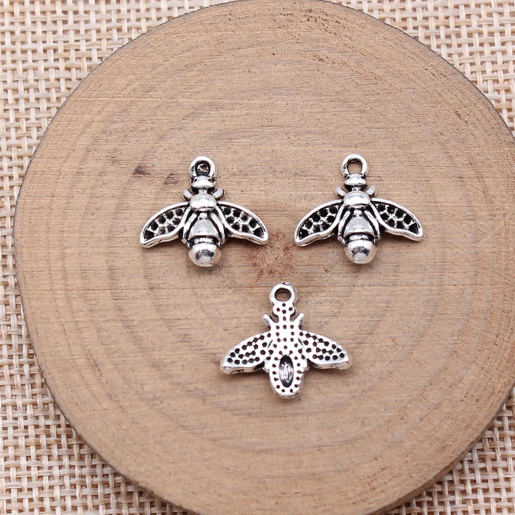 14x16mm 0.7g Antique Silver Zinc Alloy Bee Charm Pendant for DIY Necklace Bracelet Jewelry Making
