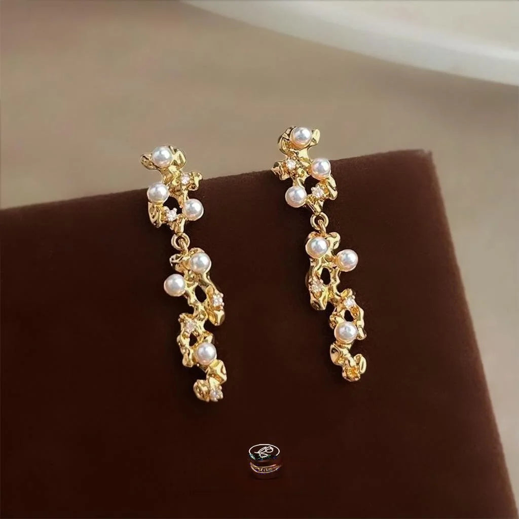 14K Gold Plated Copper Zircon Geometric Liquid Line Drop Earrings Light Luxury Style