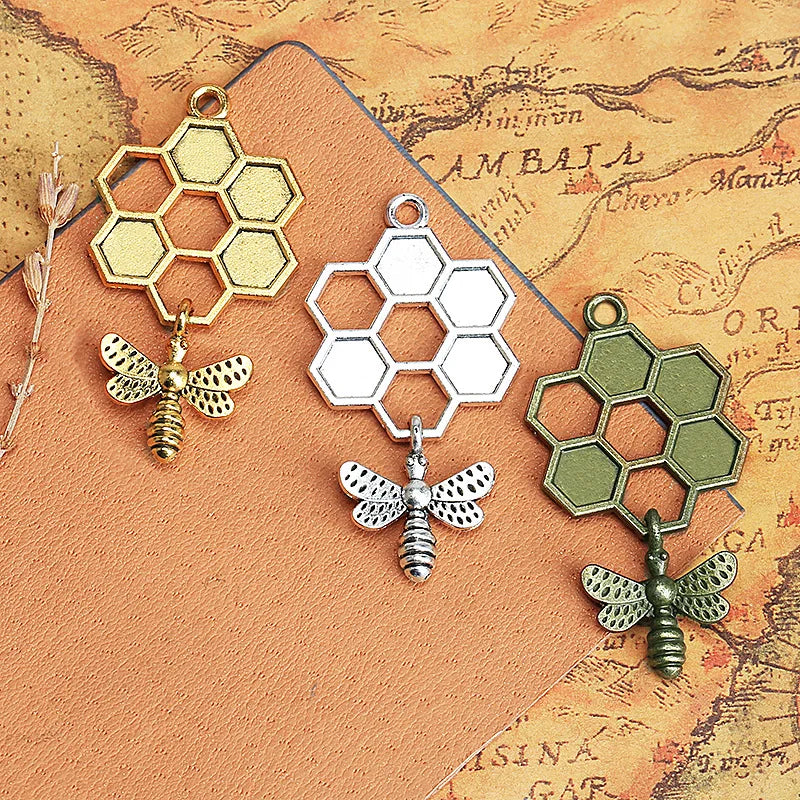 46x25MM Zinc Alloy Honeybee Honeycomb Charm Pendant for DIY Necklace Bracelet Jewelry Making