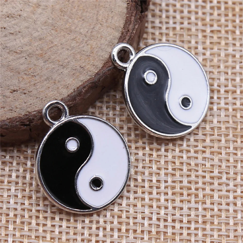 18x22mm 1.7g Silver Tone Zinc Alloy Double Sided Tai Chi Charm Pendant for Bracelet Necklace Making