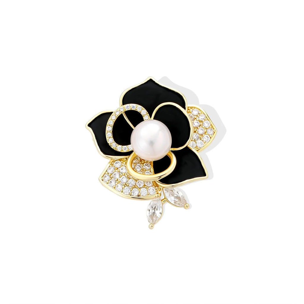 Elegant Camellia Sunflower Brooch With Pearl Rhinestone Alloy Flower Lapel Pin Corsage Suit Accessory Gift