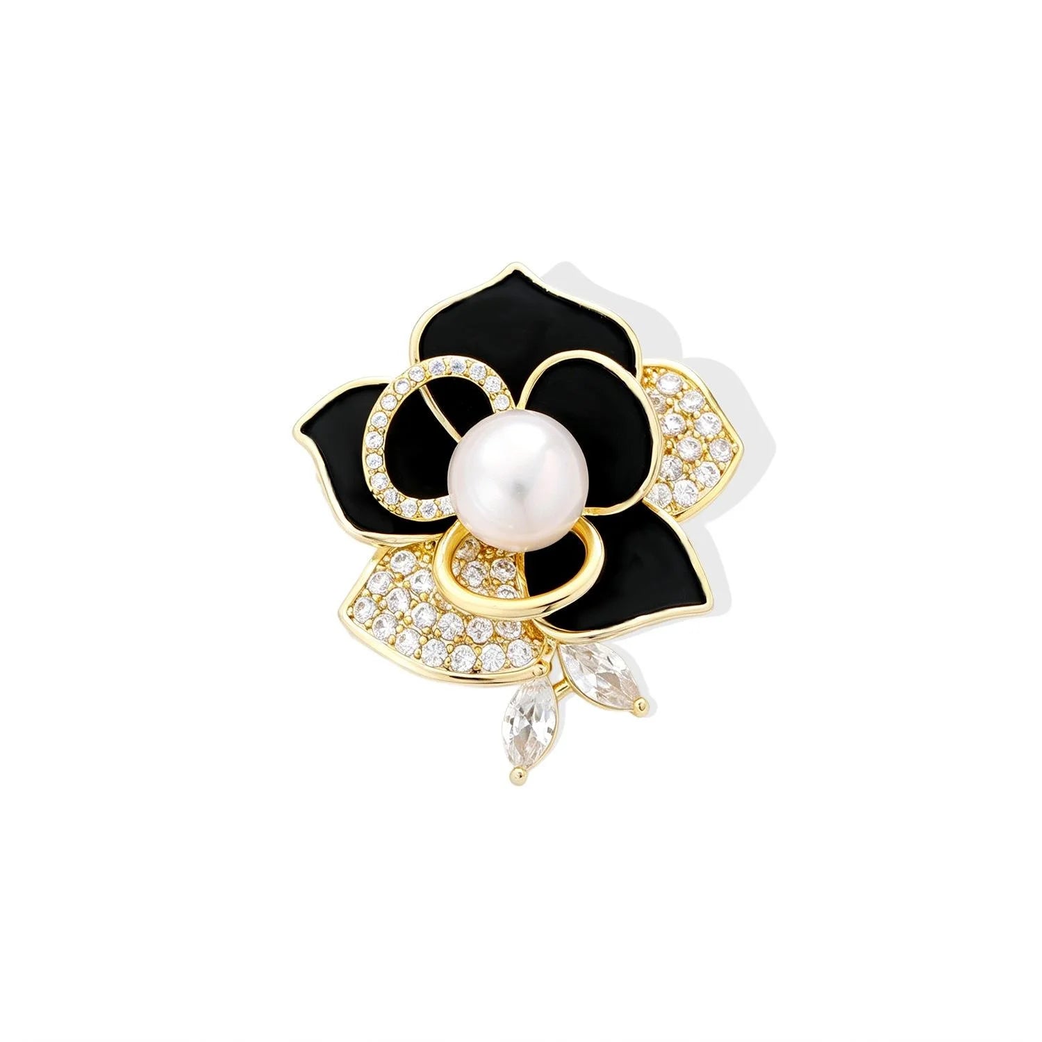 Elegant Camellia Sunflower Brooch With Pearl Rhinestone Alloy Flower Lapel Pin Corsage Suit Accessory Gift