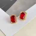 18K Gold Plated Copper Geometric Red Glass Crystal Drop Earrings Luxury Style