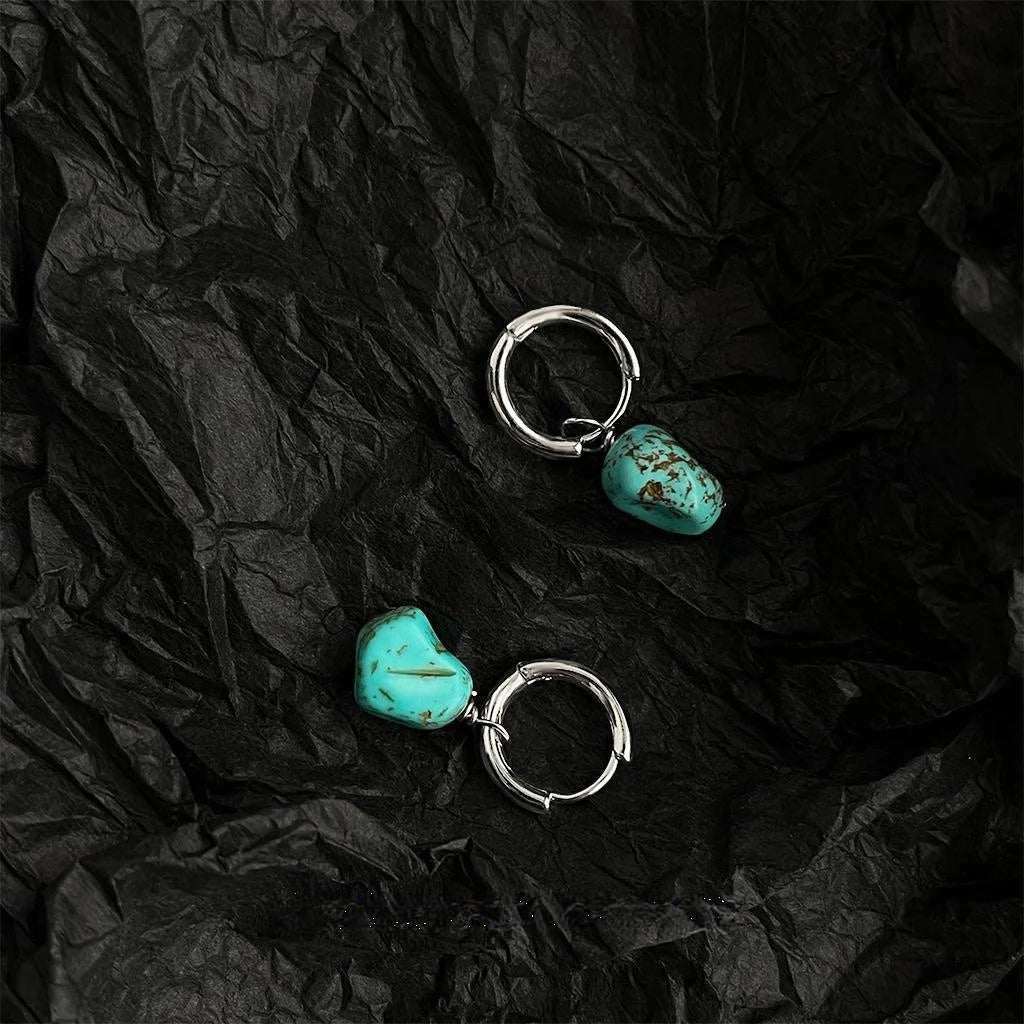 Handmade Ethnic Style Synthetic Turquoise Irregular Geometric Drop Earrings Vintage Design