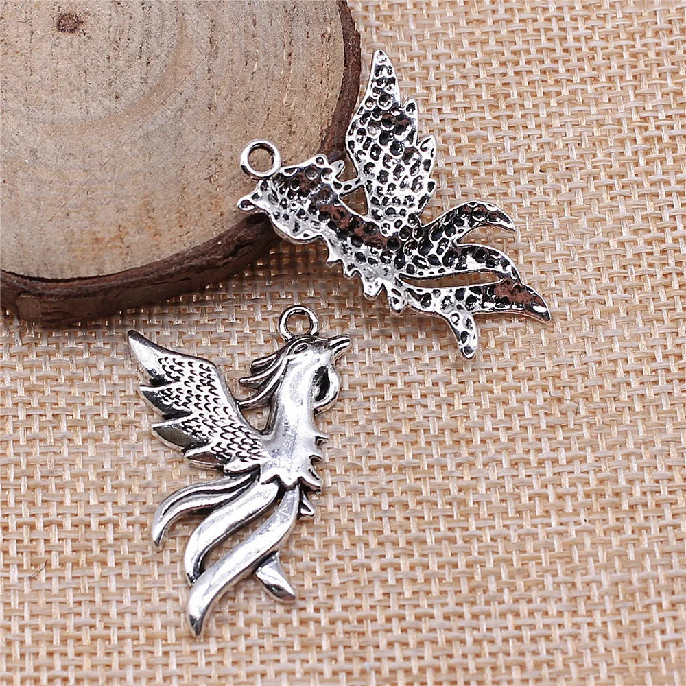 35x22mm 2.9g Antique Silver Zinc Alloy Phoenix Charm Pendant for DIY Necklace Bracelet Jewelry Making