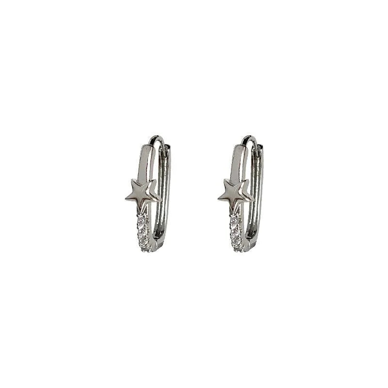 Sweet Cool Copper Zircon Star Geometric Hoop Drop Earrings For Women