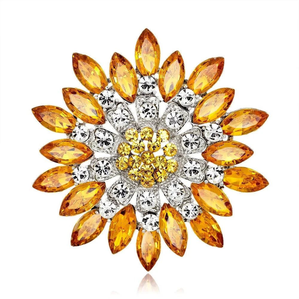 Elegant Pink Rhinestone Flower Brooch For Women, Luxury Crystal Lapel Pin Corsage Suit Accessory