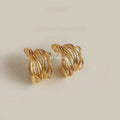 14K Electroplated Copper Geometric Line Drop Earrings European American Fashion Jewelry