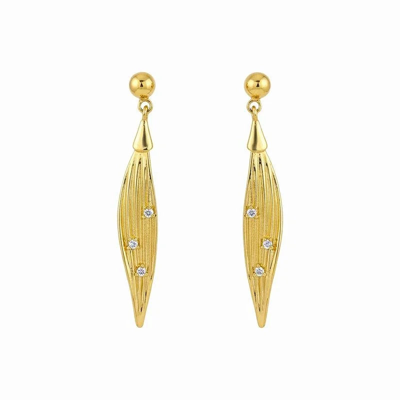 Light Luxury 14K Gold Plated Copper Leaf Micro Pave Zircon Drop Earrings