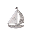 Elegant Sailboat Brooch With White Enamel Sails And Rhinestone Hull, Nautical Lapel Pin Suit Accessory Gift