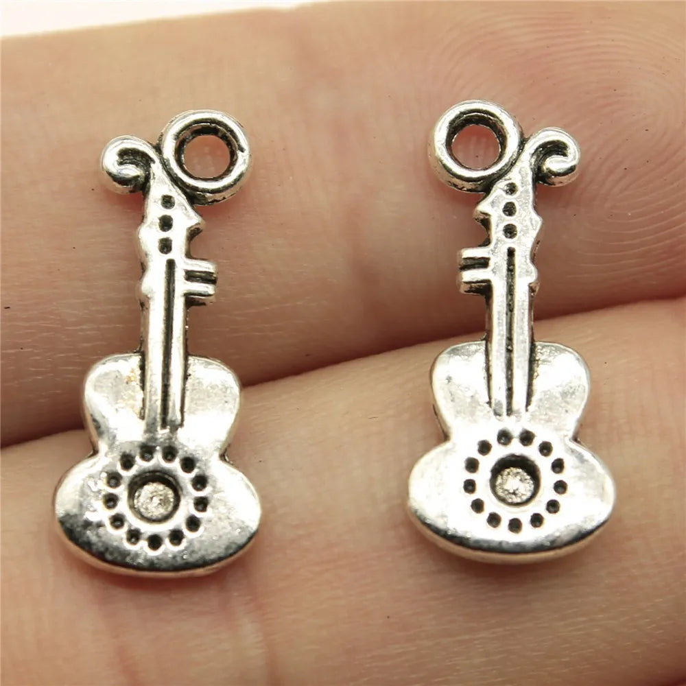 21x9mm 1.1g Antique Silver Zinc Alloy Guitar Charm Pendant for DIY Music Theme Jewelry Making
