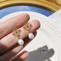 14K Gold Plated Lace Hollow Freshwater Pearl Zircon Stud Earrings French Elegant Jewelry