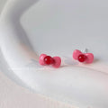Cute Pink Enamel Bow Stud Earrings Silver Plated Pin Metal Sweet Jewelry
