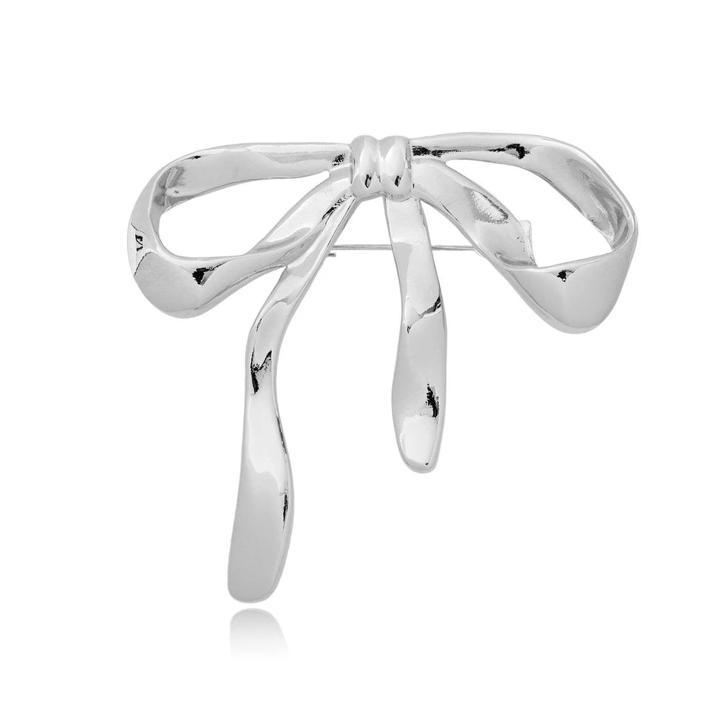 Elegant Polished Gold Alloy Bow Brooch For Women, Smooth Ribbon Lapel Pin Corsage Suit Accessory Gift