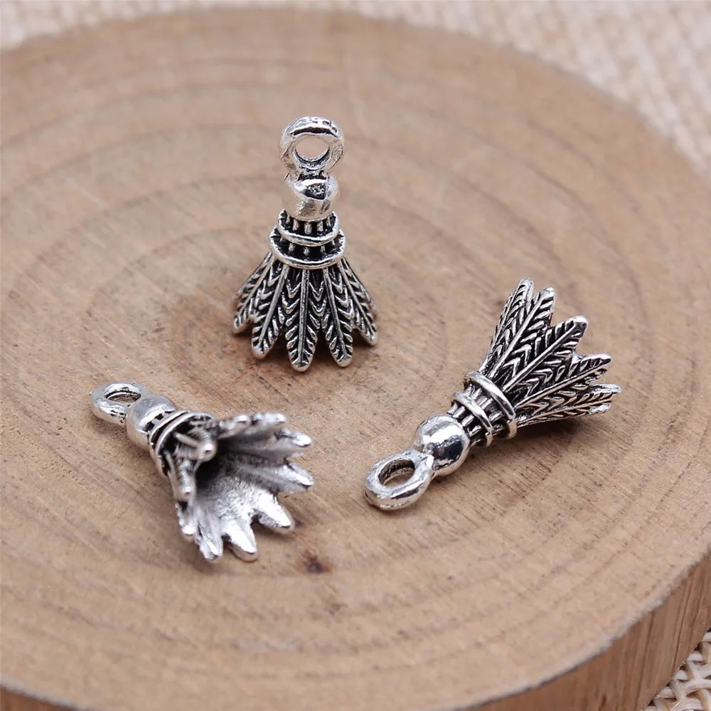 9x16mm 1.1g Antique Silver Zinc Alloy 3D Badminton Shuttlecock Charm Pendant for DIY Sports Jewelry