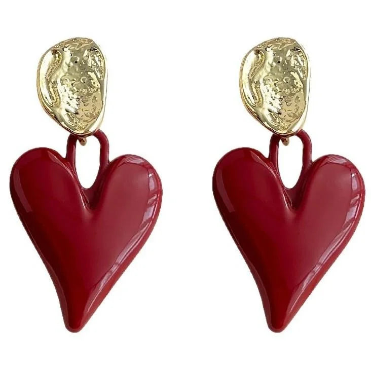 Vintage Burgundy Lacquer Copper Bow Drop Earrings for Women Autumn Winter Fashion