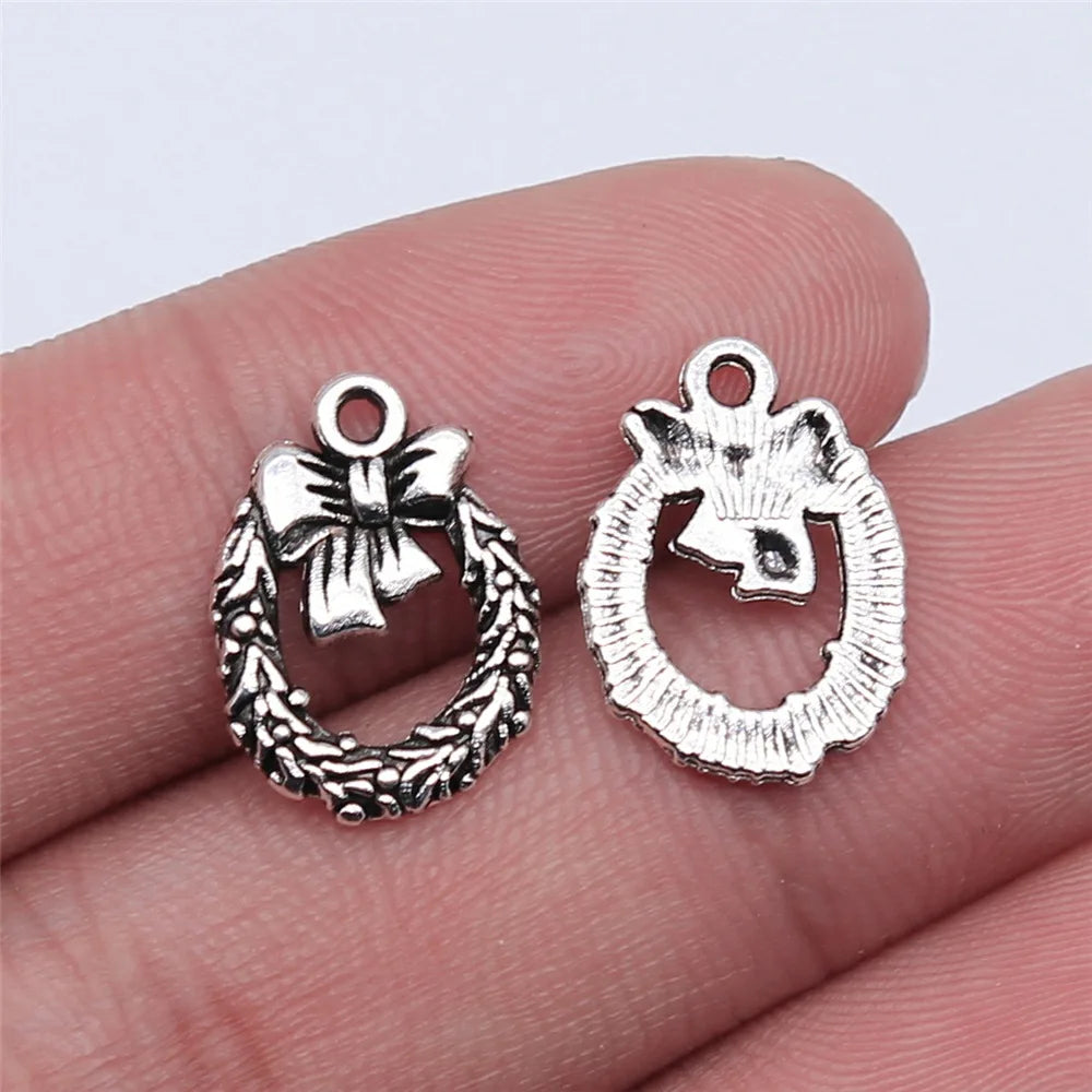 16x12mm 0.65g Antique Silver Zinc Alloy Christmas Bow Wreath Butterfly Charm Pendant for DIY Jewelry Making