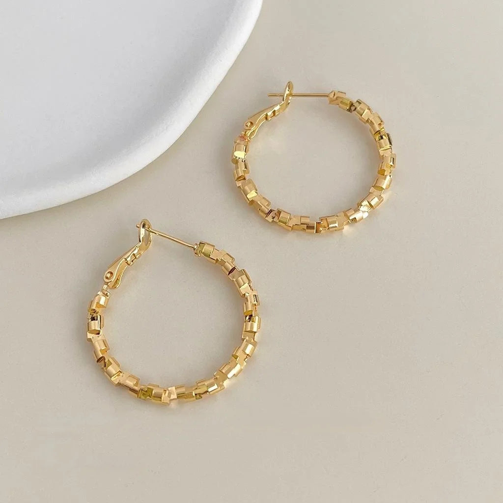 14K Gold Plated Copper Geometric Hoop Earrings, Minimalist Statement Jewelry