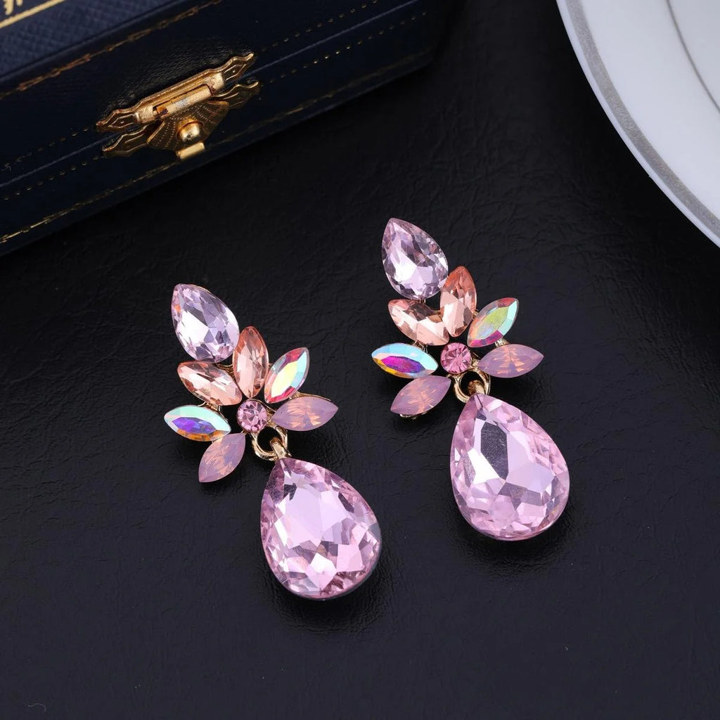 Elegant Alloy Rhinestone Geometric Waterdrop Earrings Luxury Crystal Dangle Studs For Wedding Party Gift