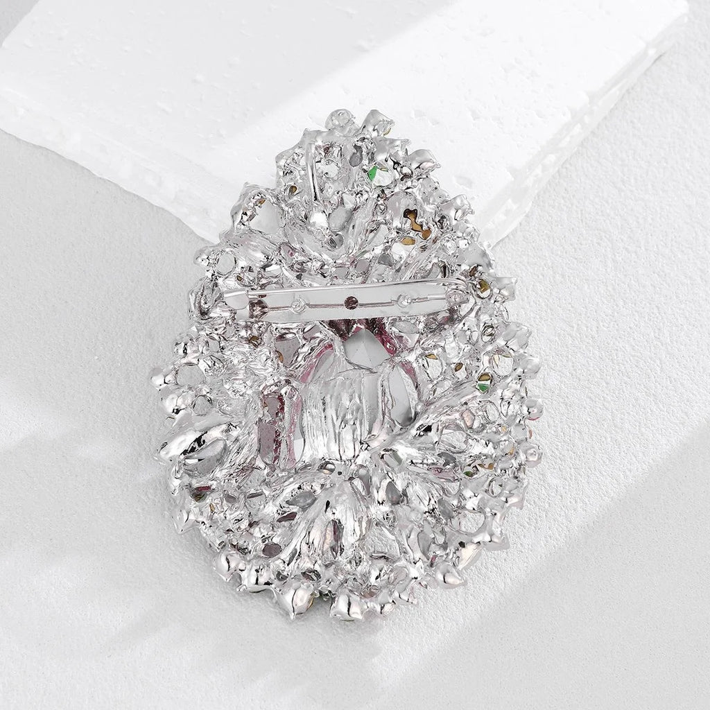 Elegant Pink Green Floral Rhinestone Crystal Brooch, Luxury Bouquet Lapel Pin Corsage Suit Accessory Gift