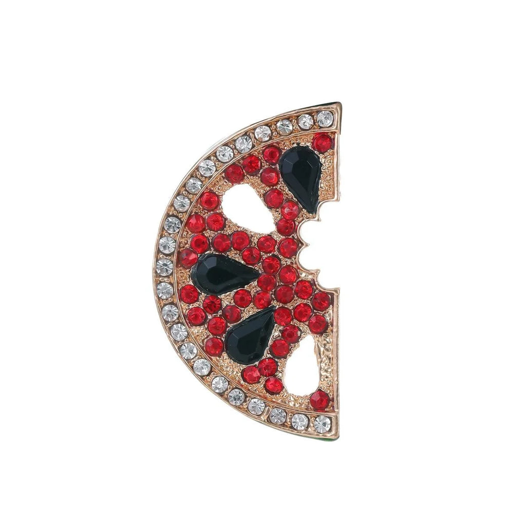 Luxury Alloy Enamel Watermelon Slice Brooch With Rhinestone Zircon, Women's Lapel Pin Corsage Suit Accessory