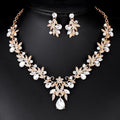Luxury Rose Gold Leaf Crystal Rhinestone Bridal Jewelry Set For Wedding Banquet Party Gift