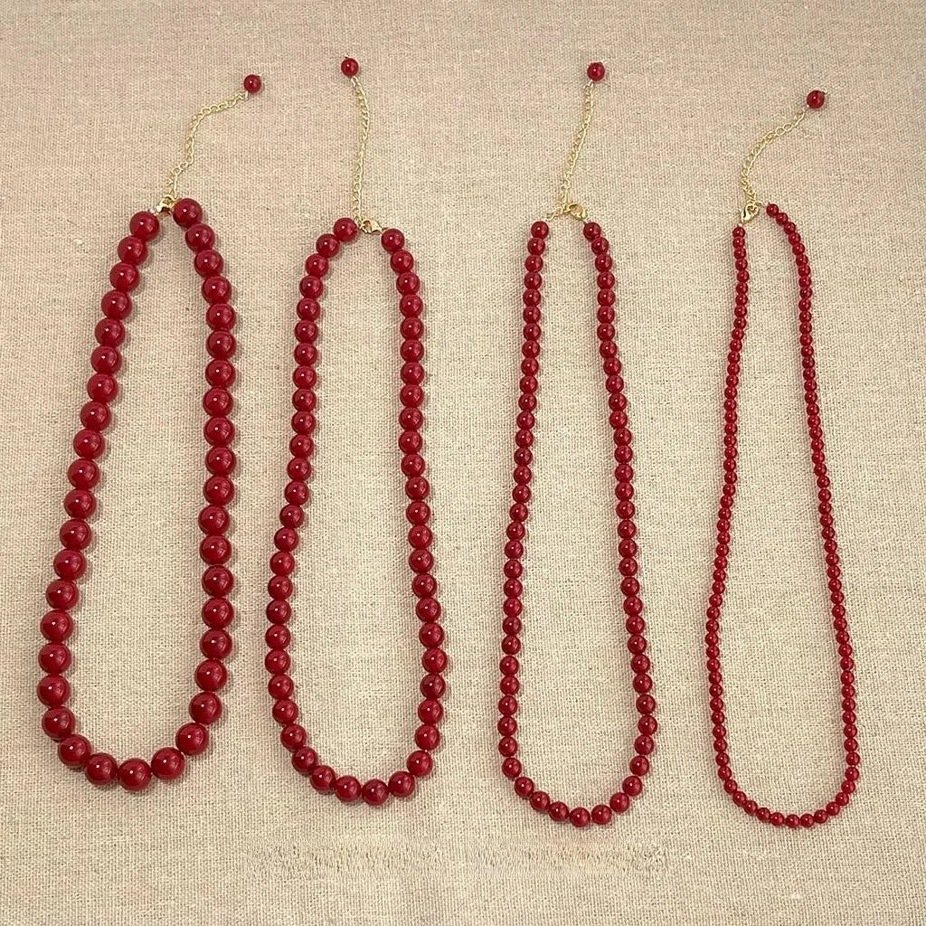 Vintage Red Glass Pearl Enamel Geometric Round Pendant Sweater Chain Choker Necklace