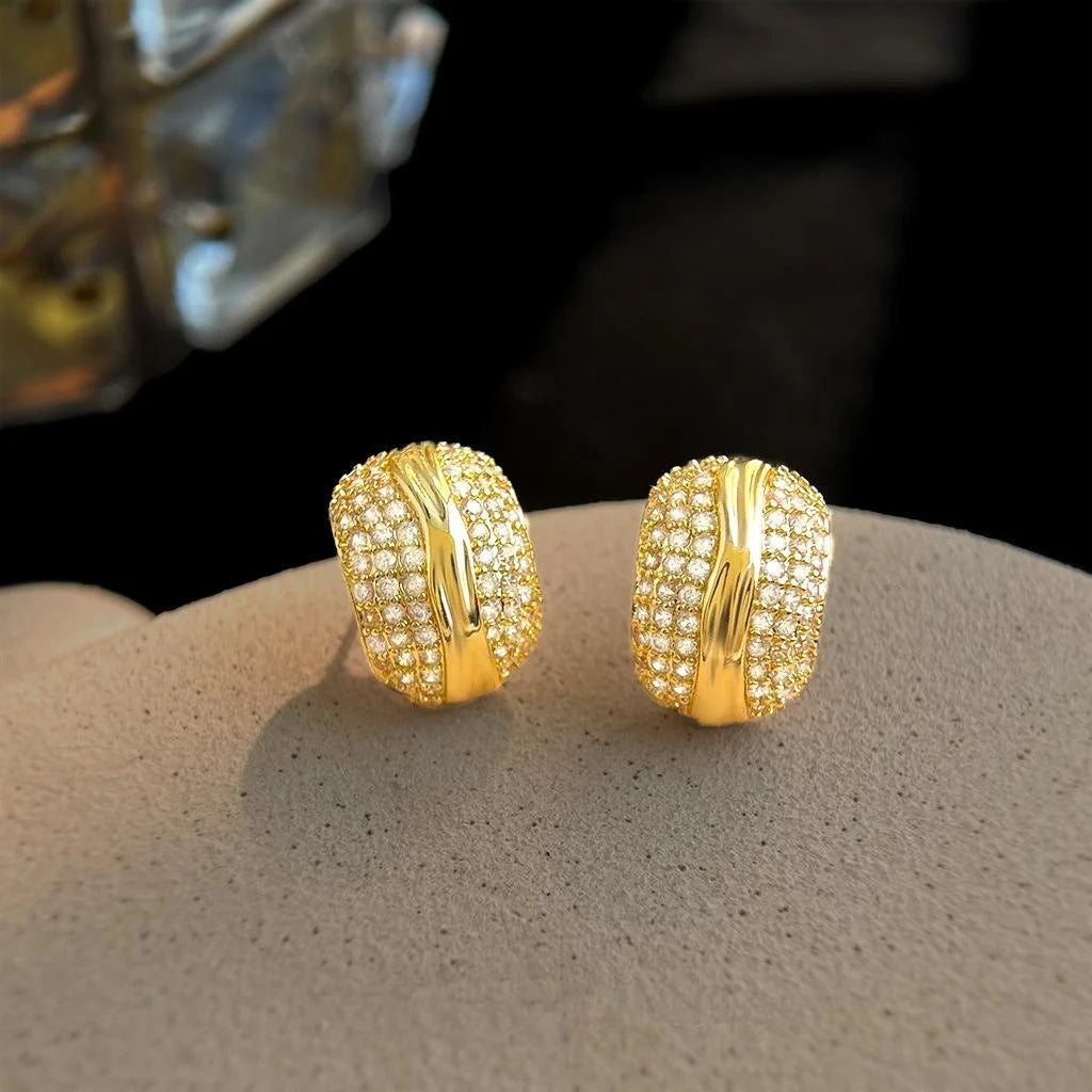 Old Money Style Geometric Zircon Ring Stud Earrings, Copper