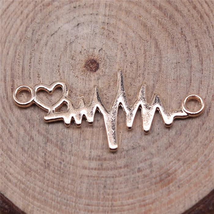 31x14mm 0.95g Multicolor Zinc Alloy Heart ECG Connector Charm for DIY Bracelet Necklace Making