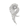 Elegant Alloy Rhinestone Wing Brooch With Faux Pearl Center, Sparkling Lapel Pin Corsage Suit Accessory