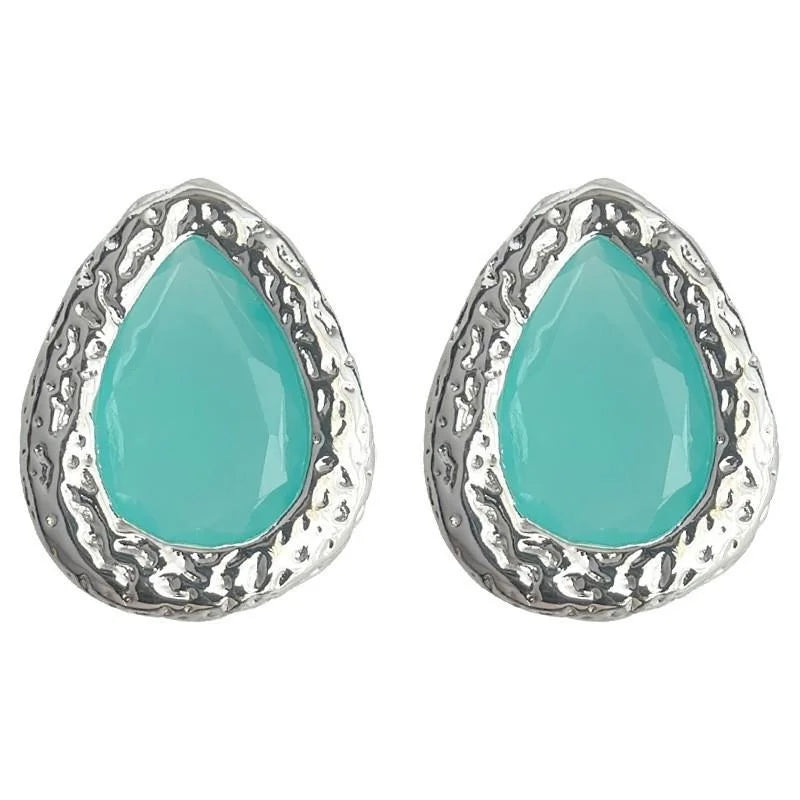 Light Luxury Copper Translucent Zircon Waterdrop Geometric Stud Earrings For Women