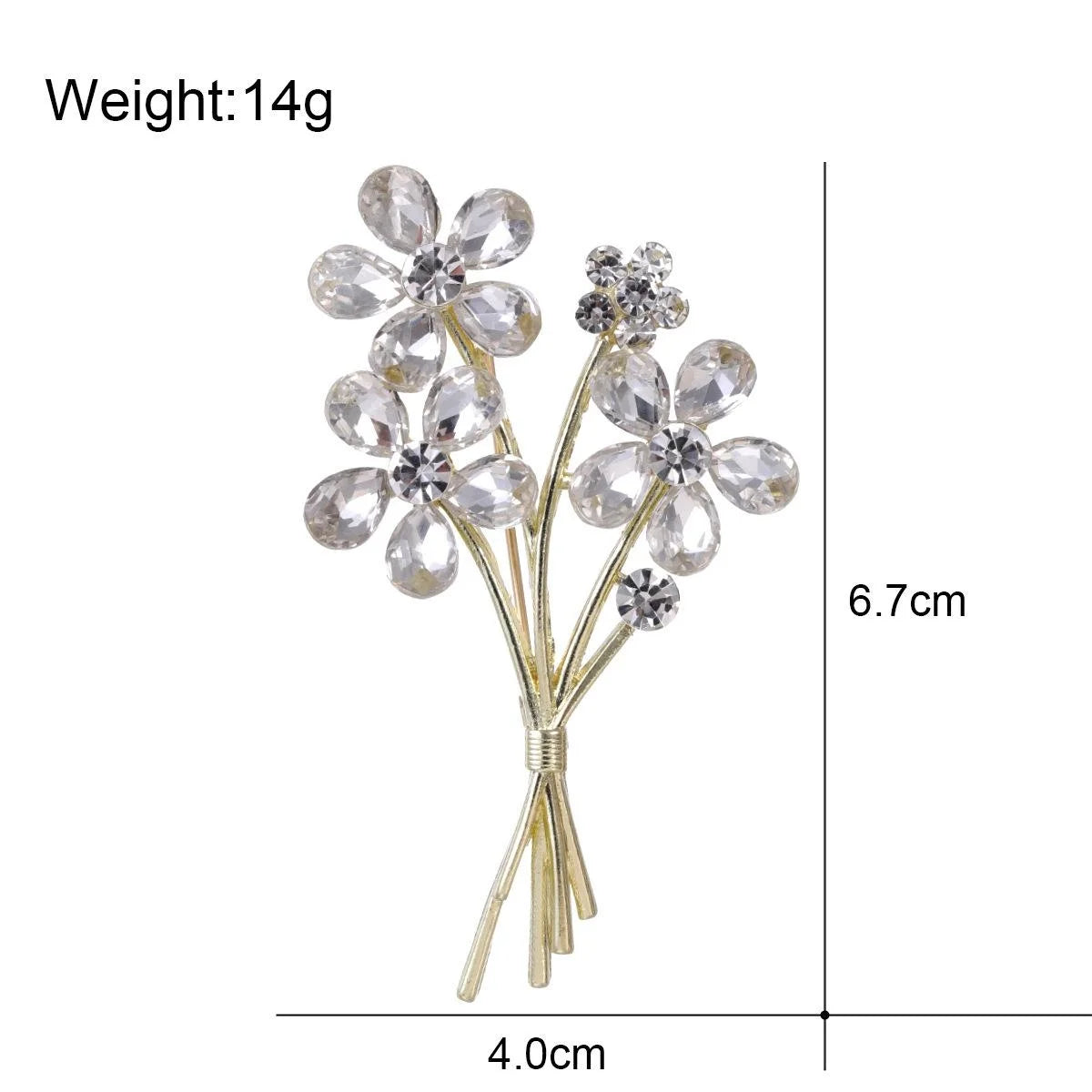 Luxury Rhinestone Crystal Flower Bouquet Brooch Elegant Alloy Lapel Pin Corsage Suit Accessory Gift