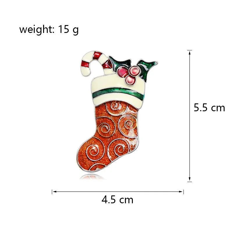 Christmas Stocking Enamel Alloy Brooch, Cute Candy Cane Holly Lapel Pin For Suit Accessory Gift