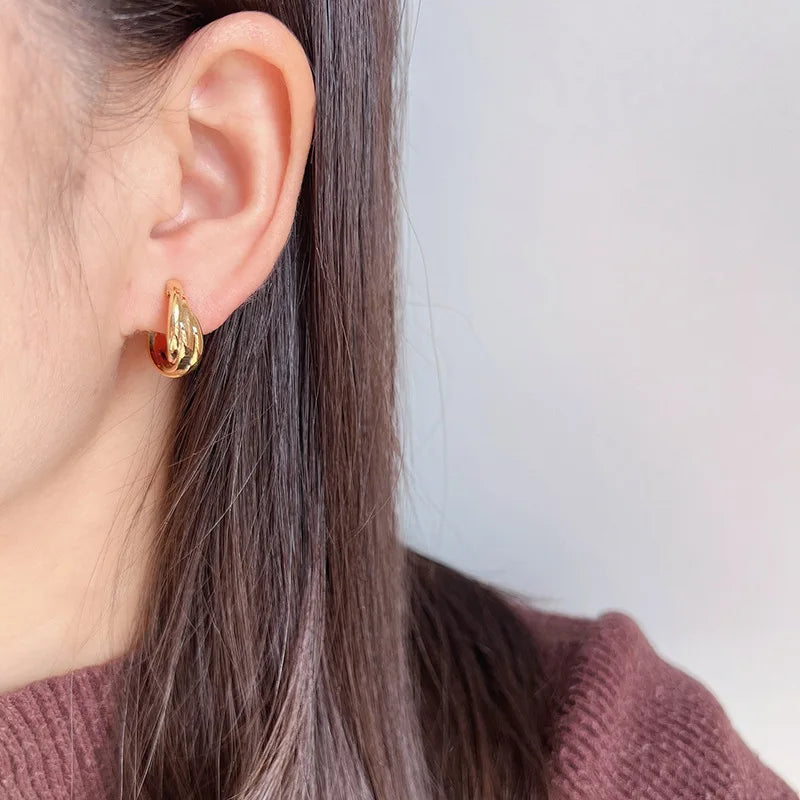 Elegant Gold Alloy C-Shaped Hoop Screw Stud & Clip On No Piercing Minimalist Metal Circle Earrings