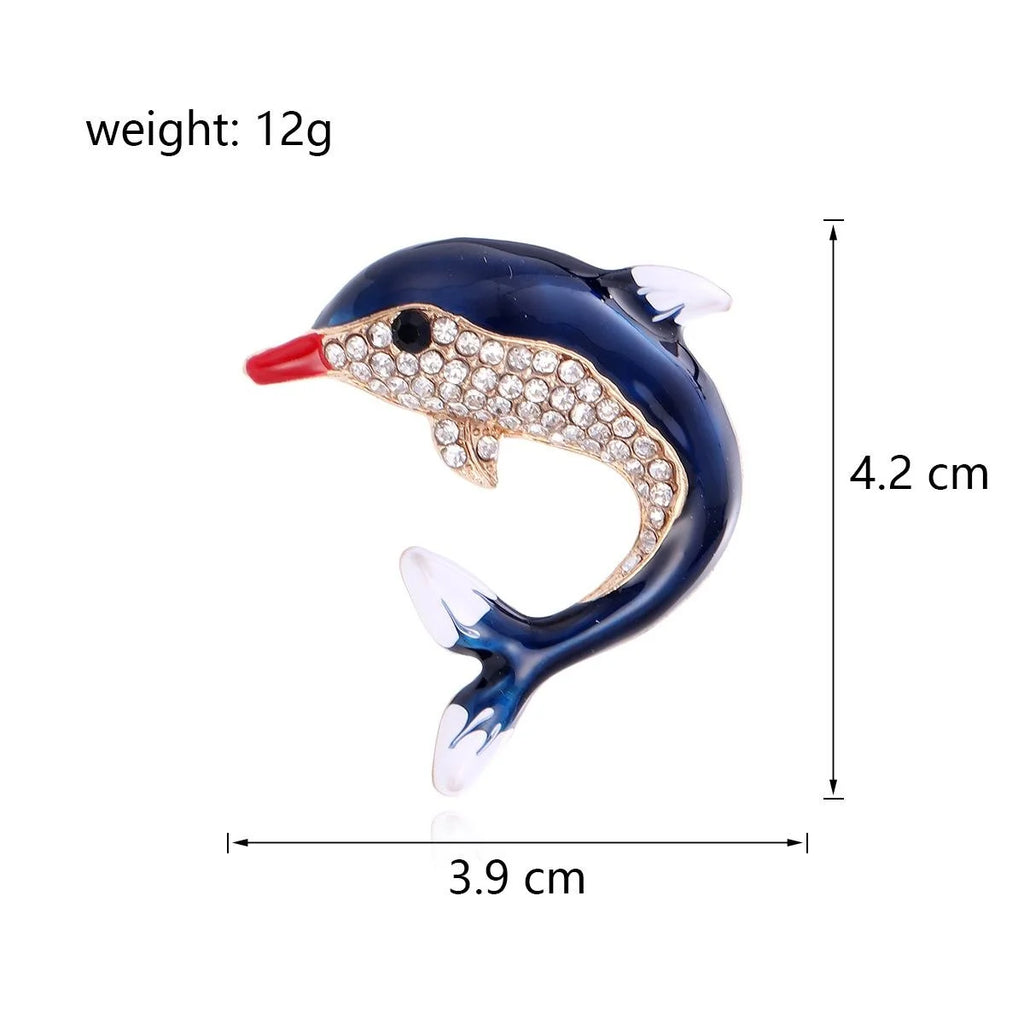 Cute Blue Enamel Dolphin Brooch With Rhinestones, Fashion Alloy Lapel Pin Corsage Gift For Women
