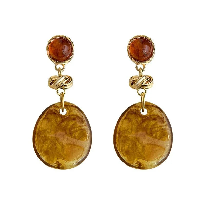 Handmade Maillard Style Amber Resin Geometric Tassel Drop Earrings