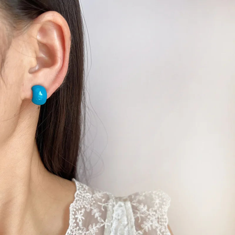 Elegant Lake Blue Enamel Bean Spiral Alloy Stud & Clip On No Piercing Women's Fashion Earrings