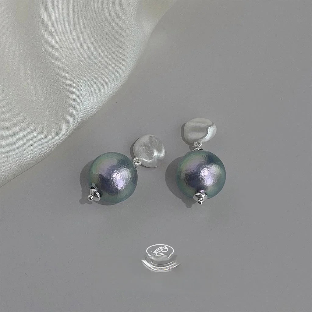 Cotton Pearl Brushed Texture Geometric Round Drop Earrings For Women Light Luxury Fashion