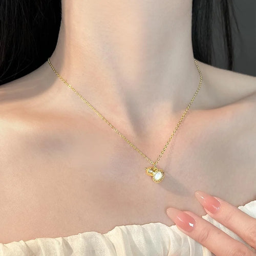 Light Luxury 18K Gold Plated Copper Mother Of Pearl Zircon Gourd Pendant Necklace For Women