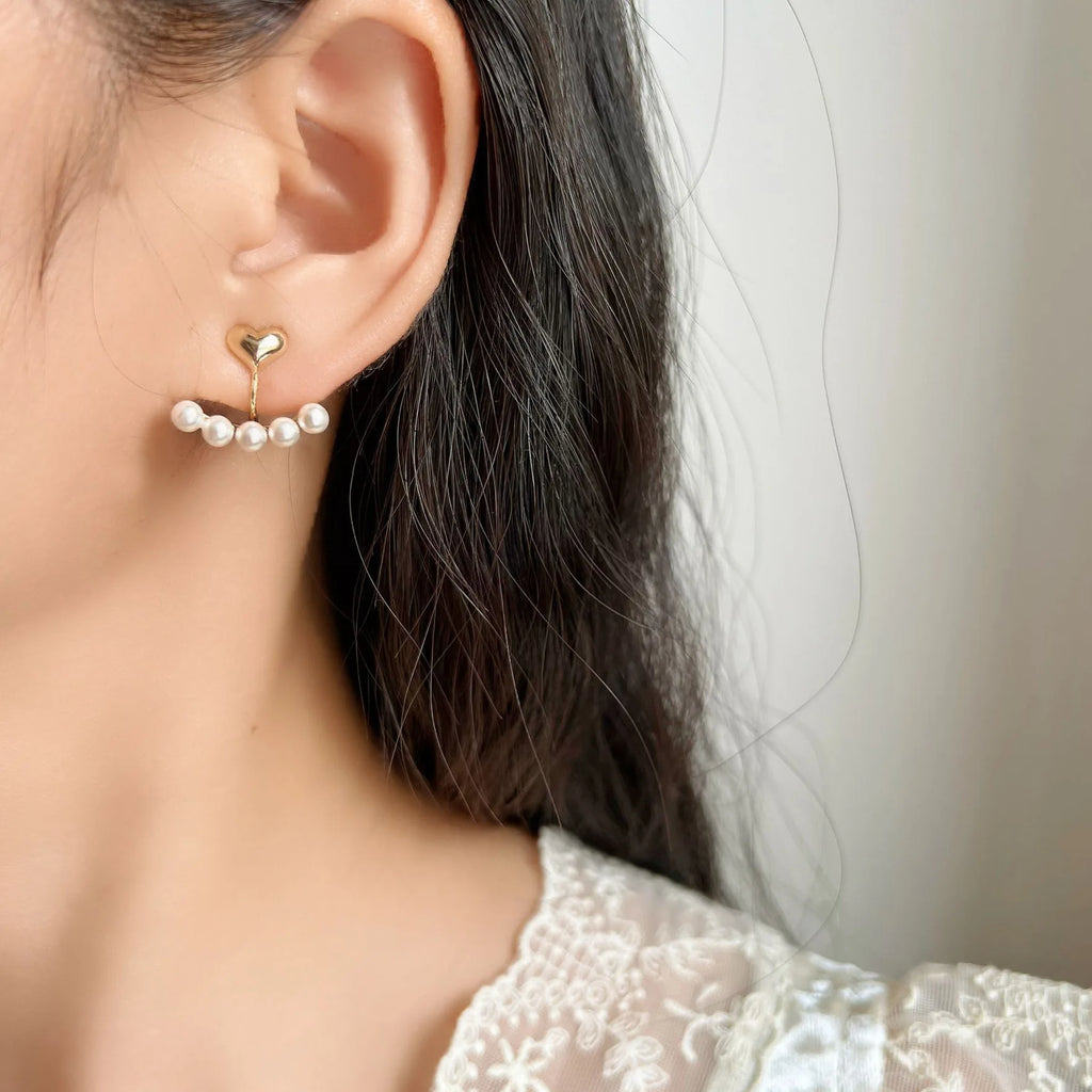 Elegant Gold Alloy Heart Spiral Pearl Back Ear Stud & Clip On No Piercing Fashion Earrings