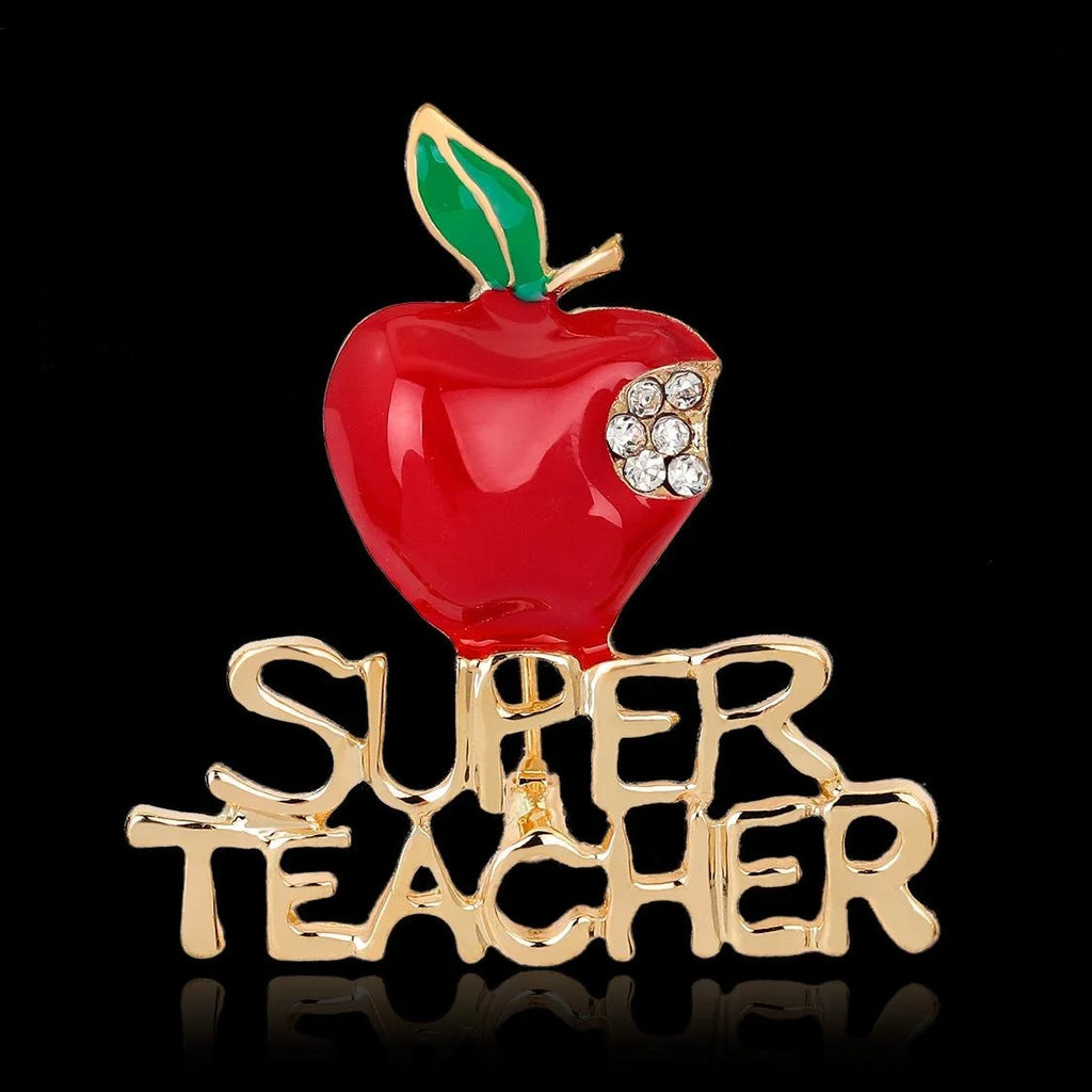 Cute Christmas Red Apple Enamel Rhinestone Alloy Brooch, Super Teacher Lapel Pin Corsage Gift