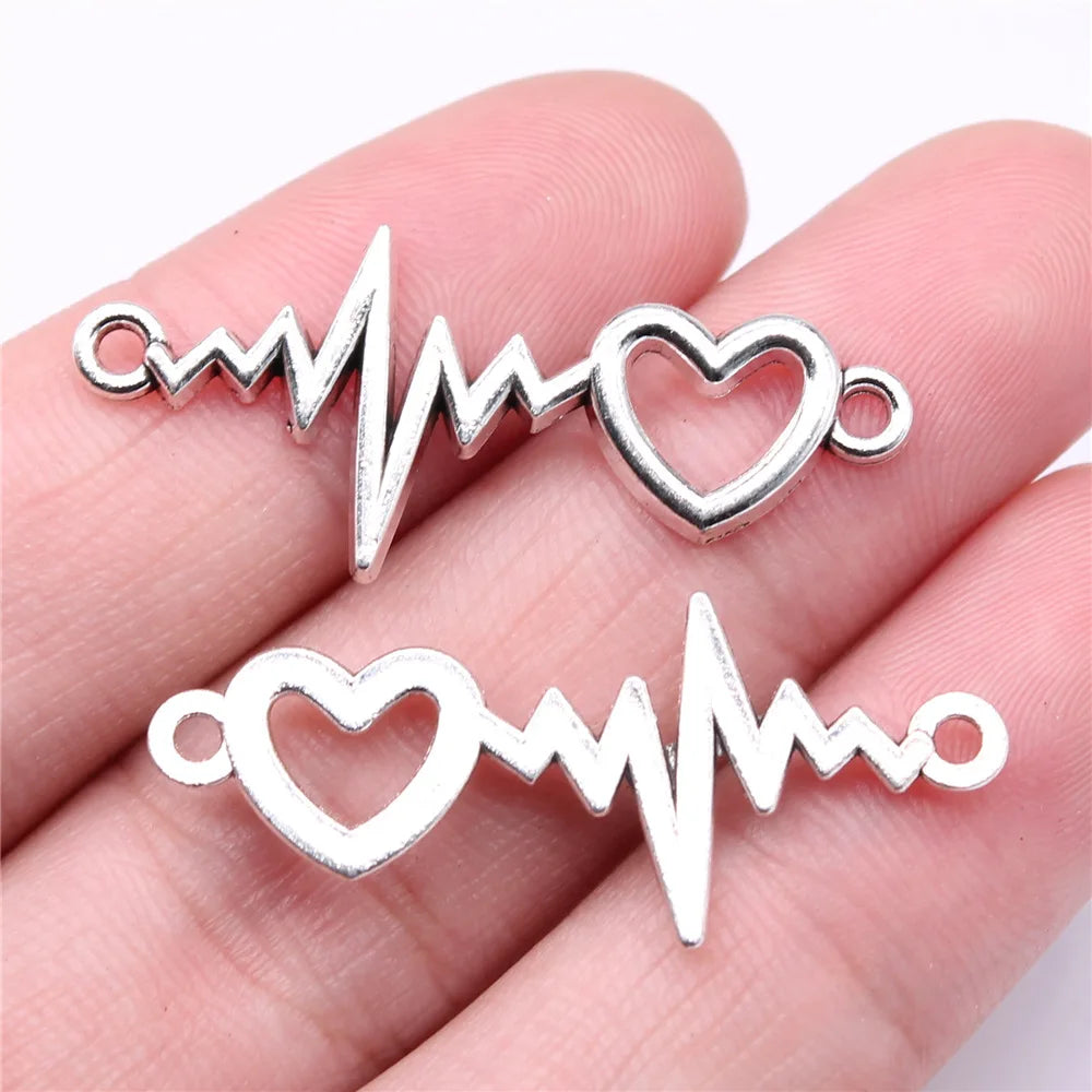38x16mm 2.17g Antique silver zinc alloy Heart ECG connector charm pendant for DIY bracelet making
