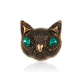 Vintage Cat Head Brooch With Green Rhinestone Eyes, Antique Gold Alloy Lapel Pin For Suit Accessory Gift