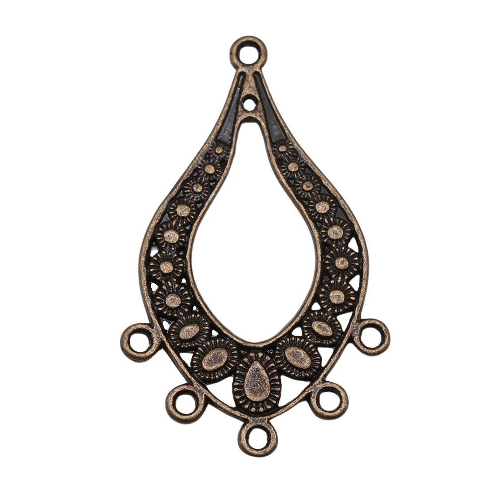 47x29mm 3.5g Zinc Alloy Five Hole Teardrop Hollow Earring Connector Charms for DIY Earrings