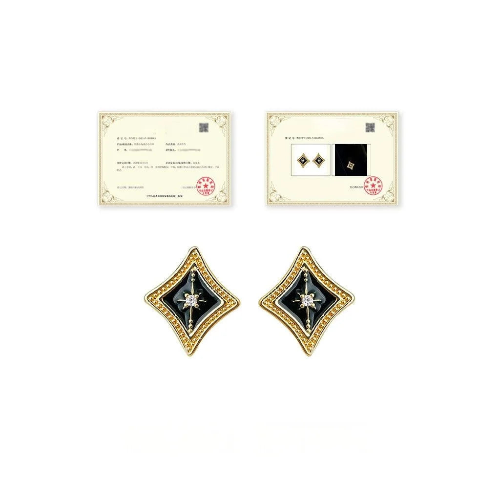 Old Money Style 14K Plated Copper Star Geometric Micro Pave Zircon Stud Earrings