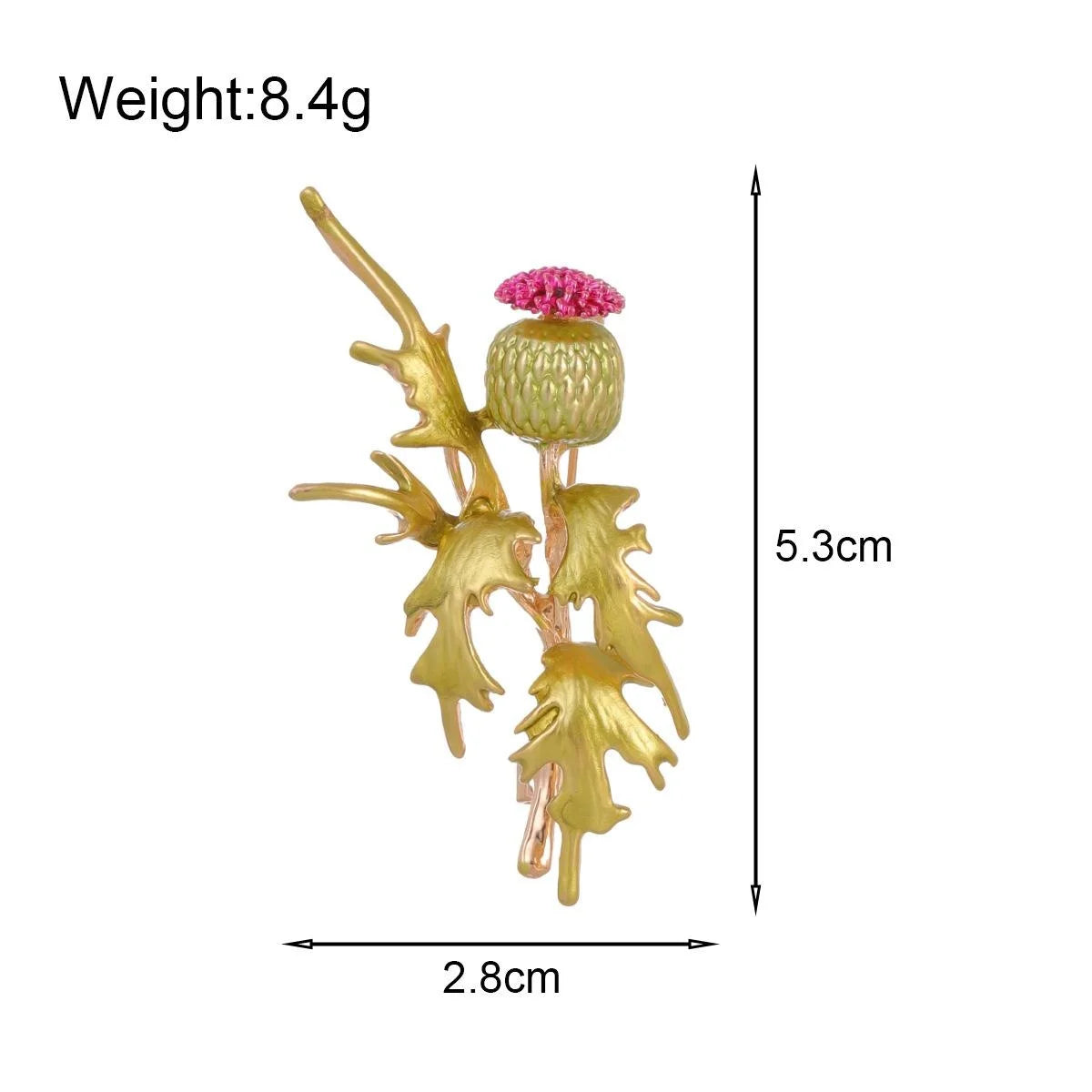 Elegant Enamel Thistle Flower Brooch With Green Leaves, Alloy Floral Lapel Pin Corsage Suit Accessory