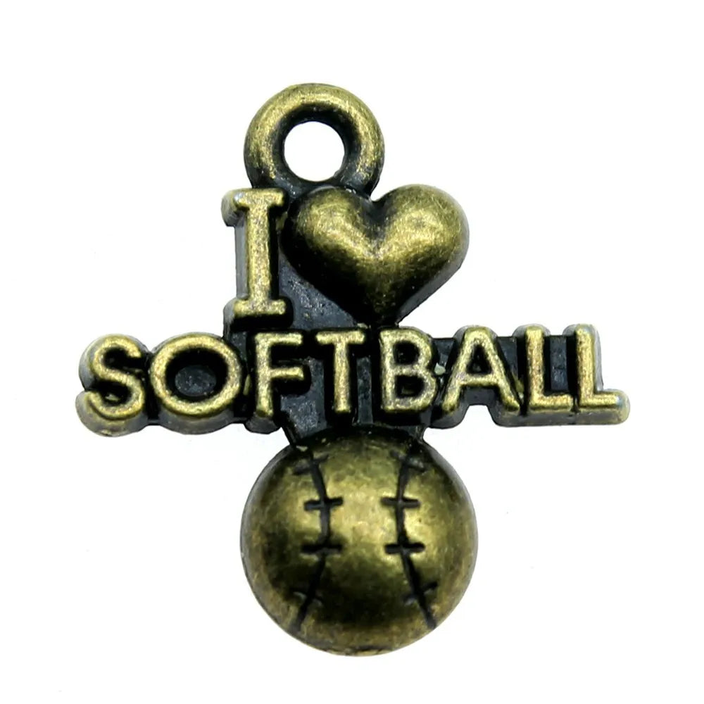 20x19mm 1.5g Multicolor Zinc Alloy I Love Softball Sports Charm Pendant for Bracelet Necklace Making