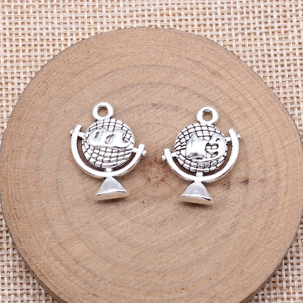 21x17mm 2.2g Antique Silver Tone Zinc Alloy Globe Charm Pendant for DIY Necklace Bracelet Jewelry Making