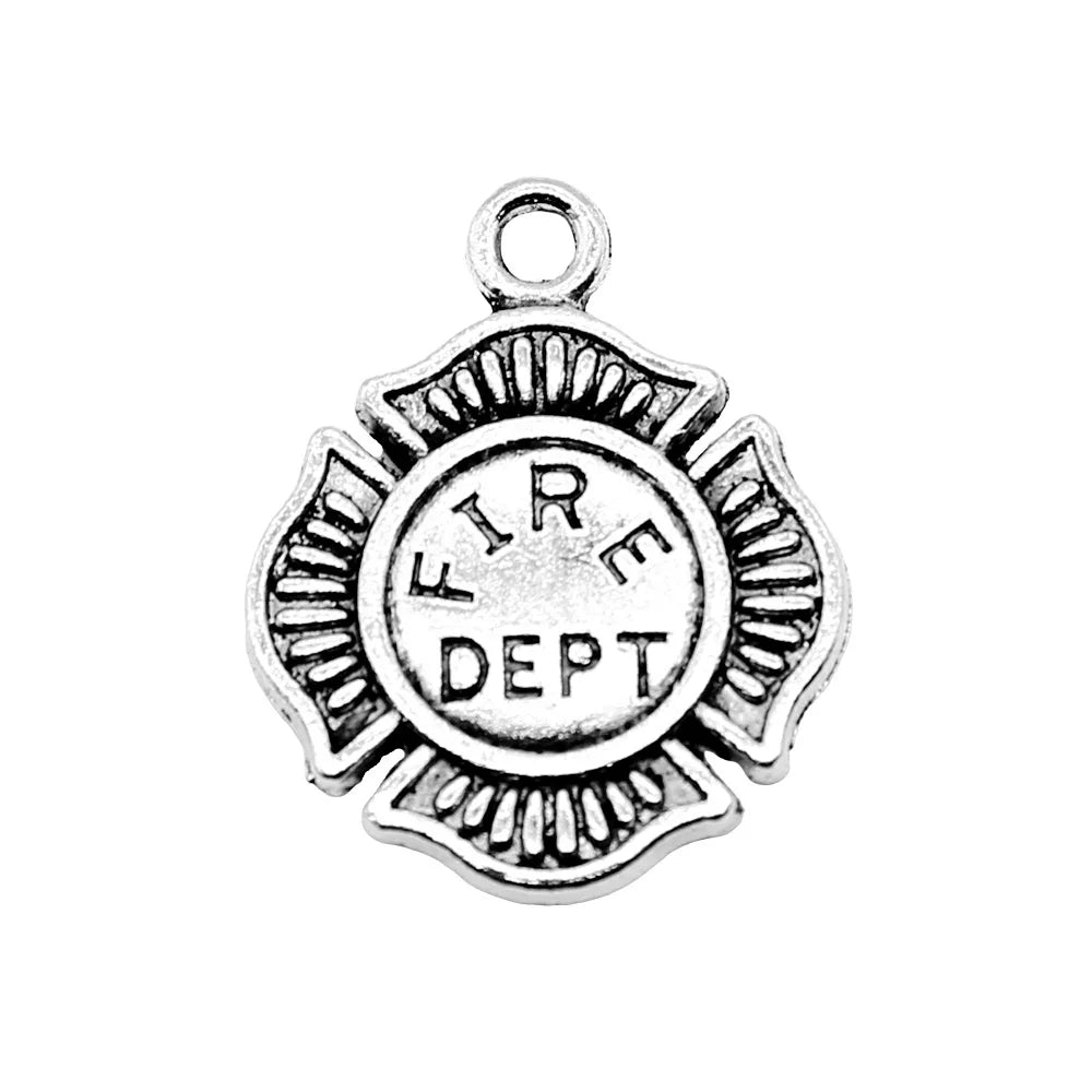 18x22mm 1.6g Antique Silver Zinc Alloy Fire Dept Tag Charm Pendant for DIY Necklace Jewelry Making
